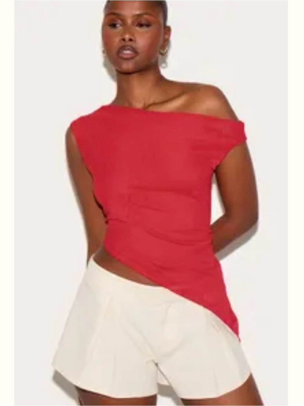 Off-Shoulder Asymmetrical Red Women's Top